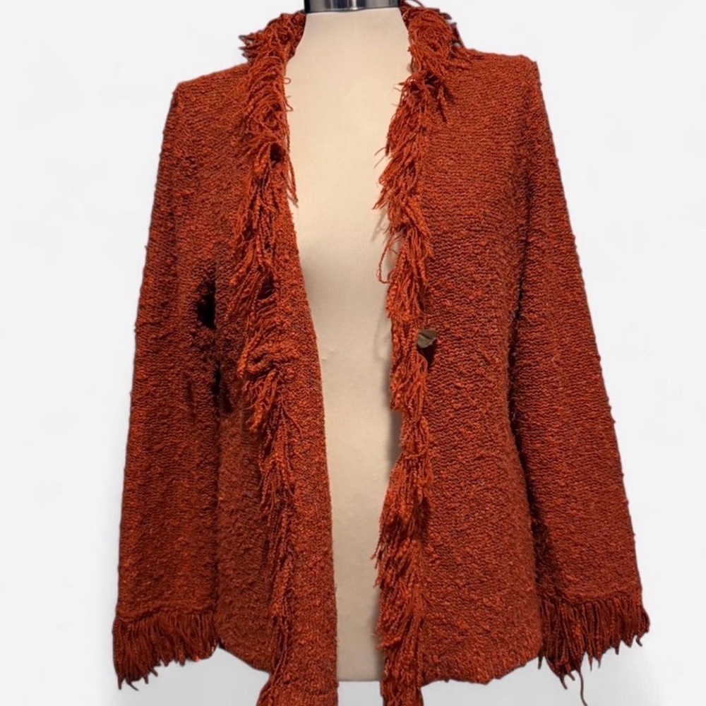 Fringed Rust Orange Cardigan
